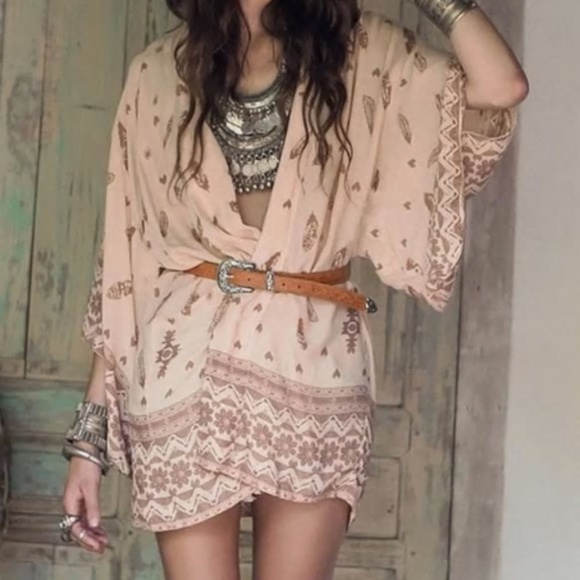 Boho Sheer Chiffon Peach Southwest Design Kimono